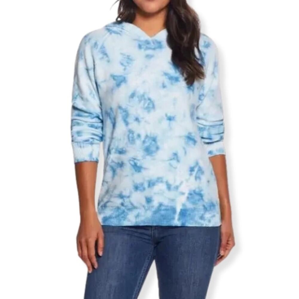 Weatherproof Vintage Hoodie WaterColor Pattern Slub Long Sleeve Blue Small NWT